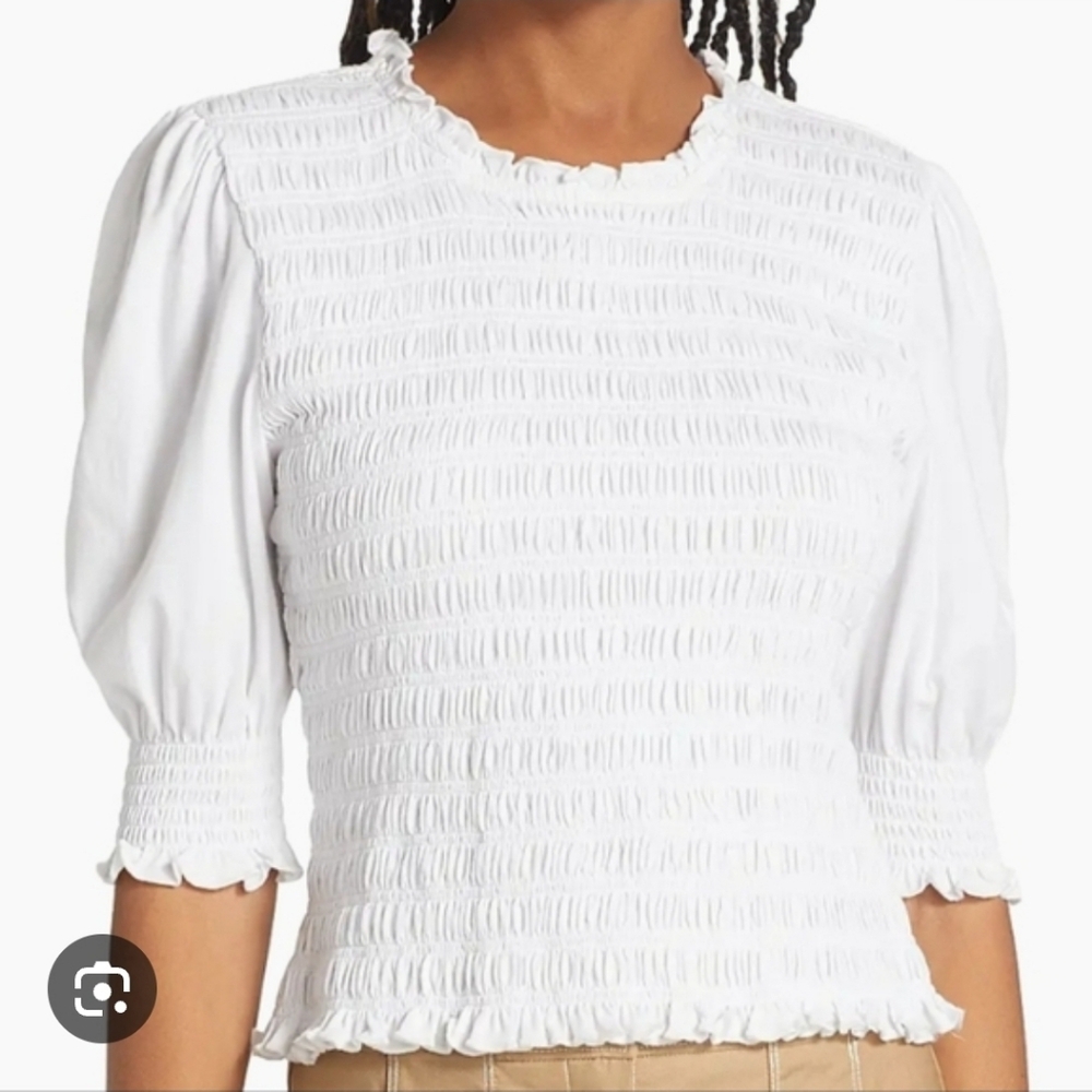 Veronica Beard White Smocked Blouse